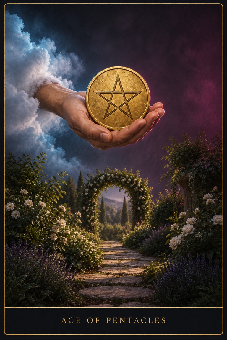 Ace of Pentacles tarot card from the Love by Koko deck