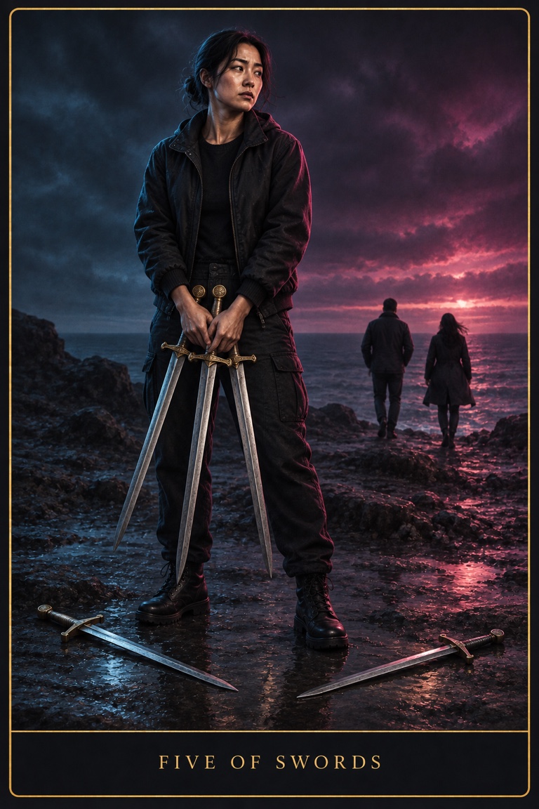 Five of Swords tarot card from the Love by Koko deck