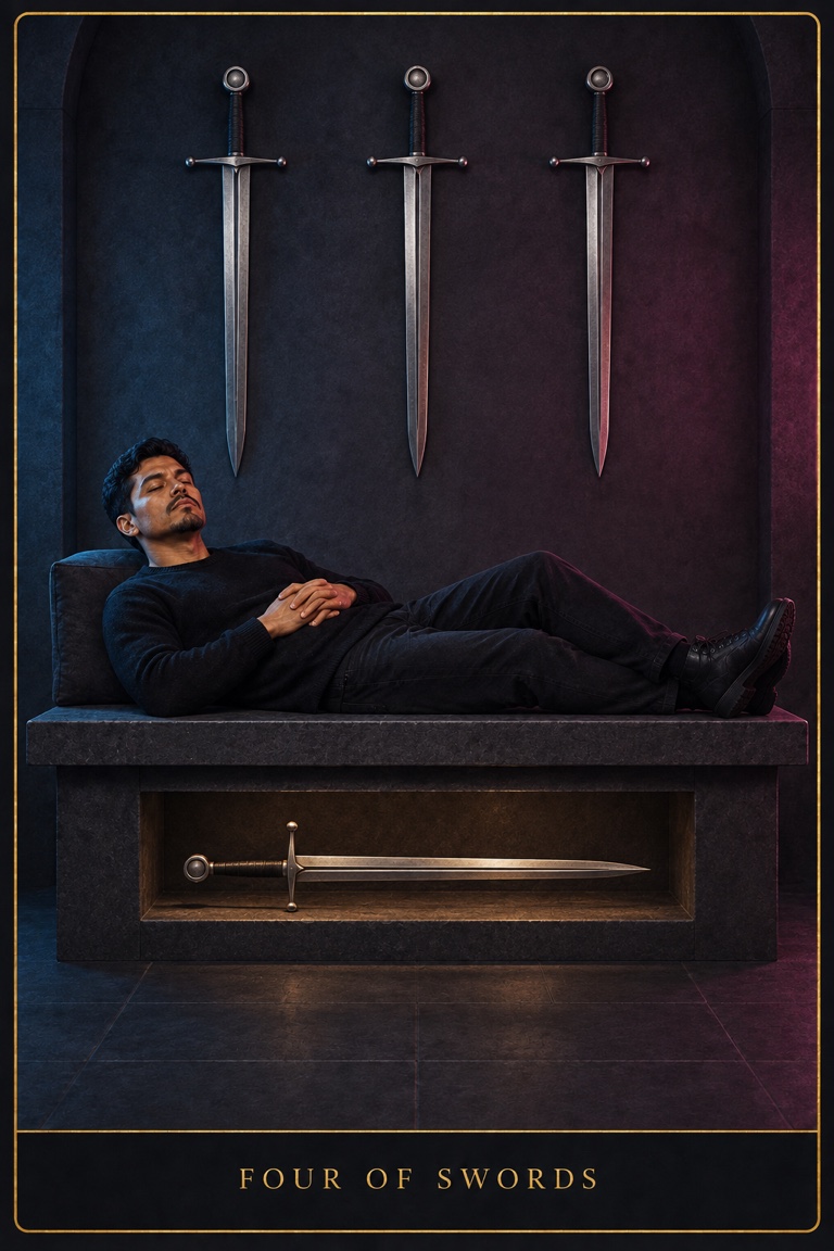 Four of Swords tarot card from the Love by Koko deck