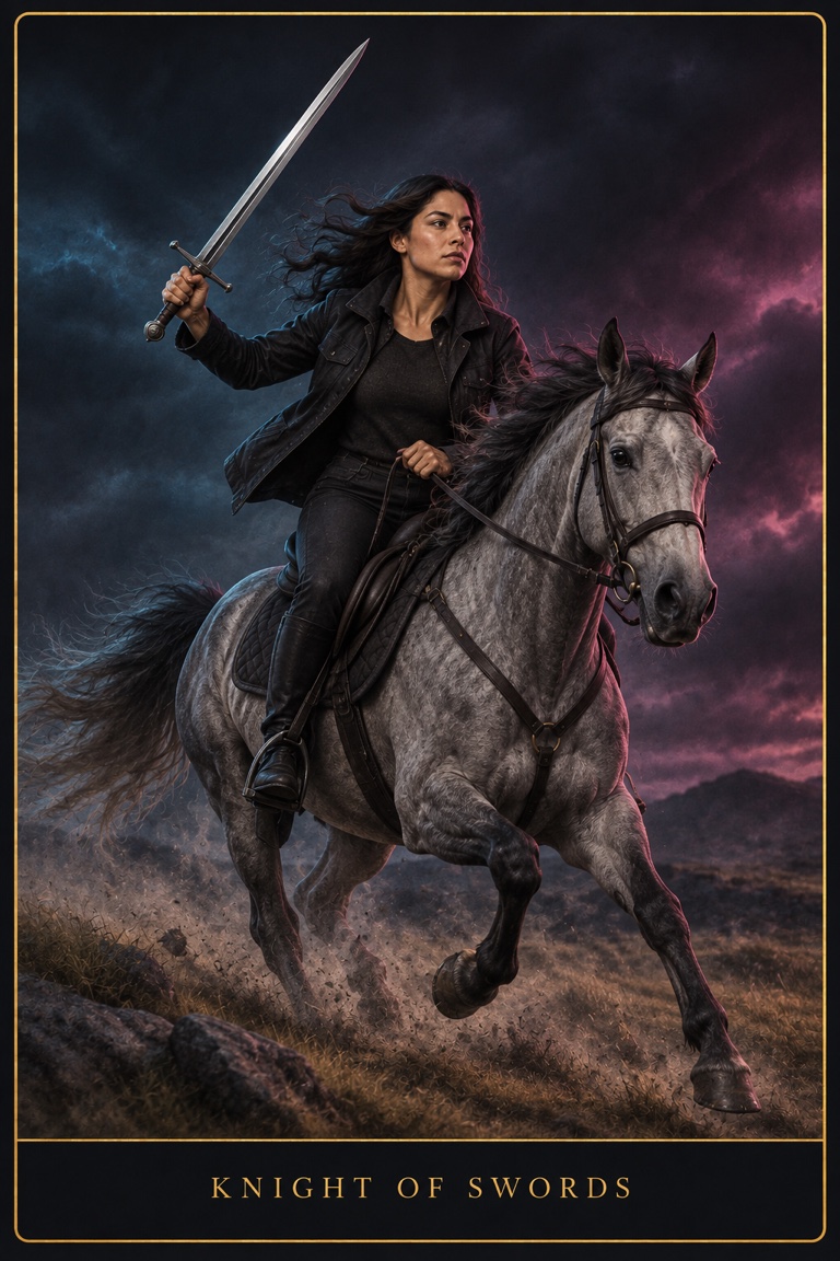 Knight of Swords tarot card from the Love by Koko deck