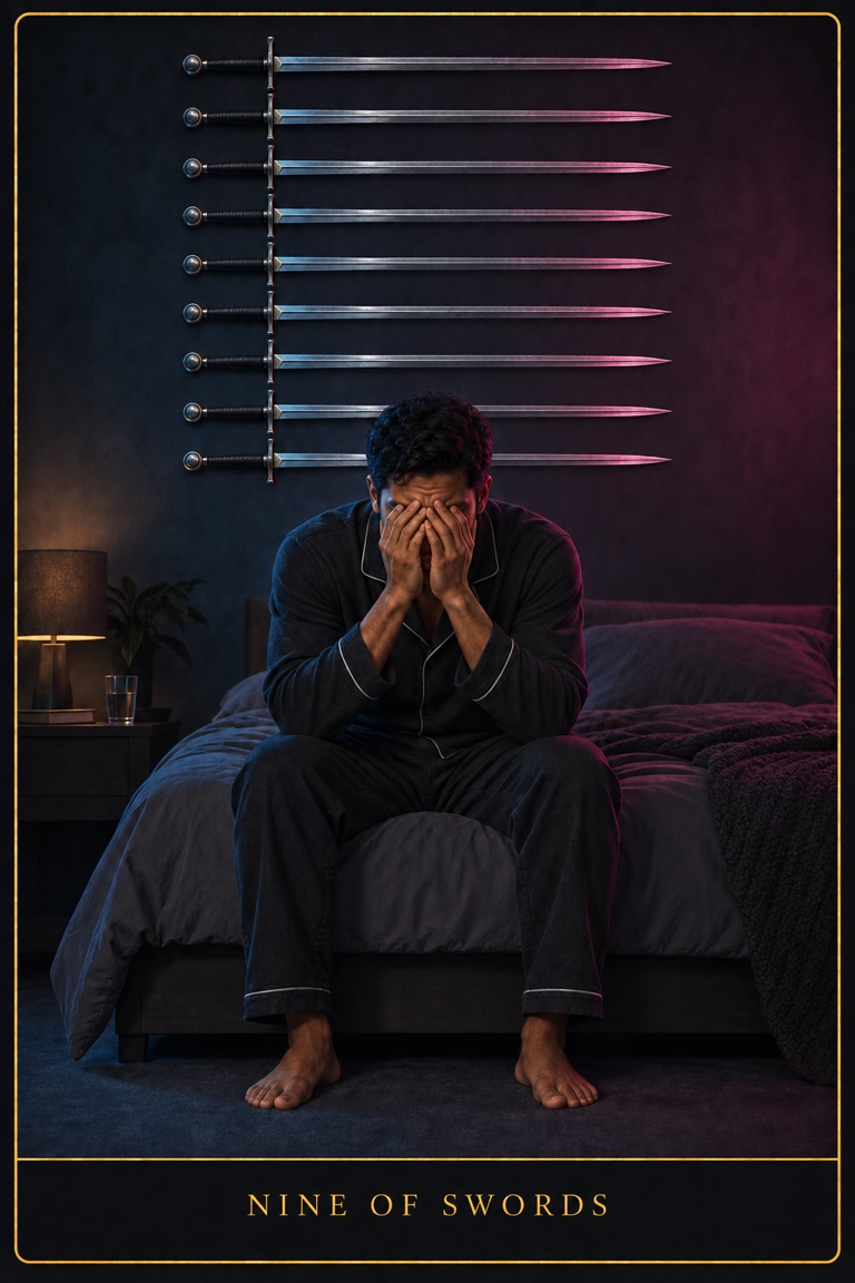 Nine of Swords tarot card from the Love by Koko deck