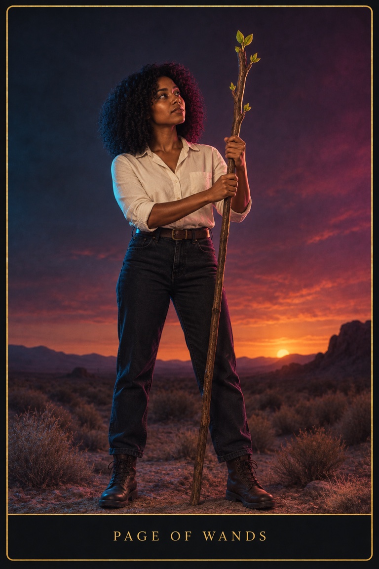 Page of Wands tarot card from the Love by Koko deck