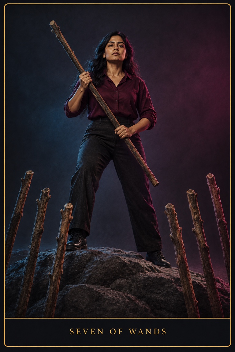 Seven of Wands tarot card from the Love by Koko deck