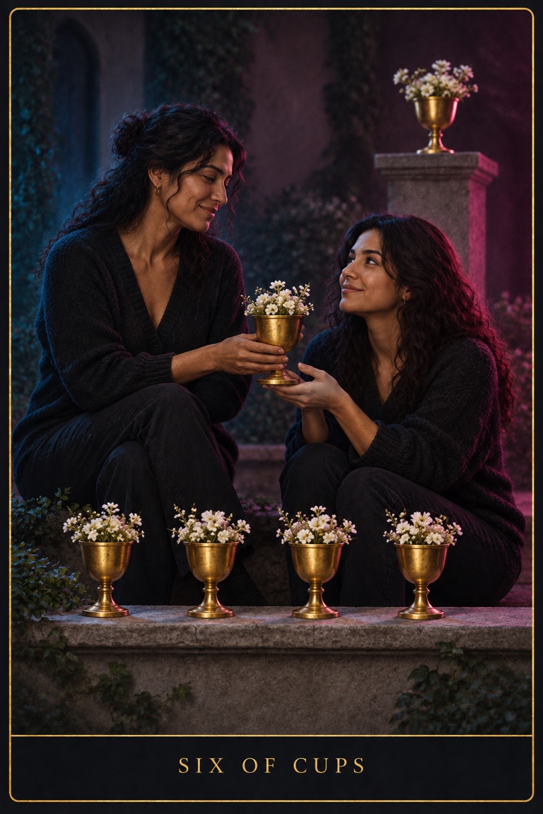 Six of Cups tarot card from the Love by Koko deck