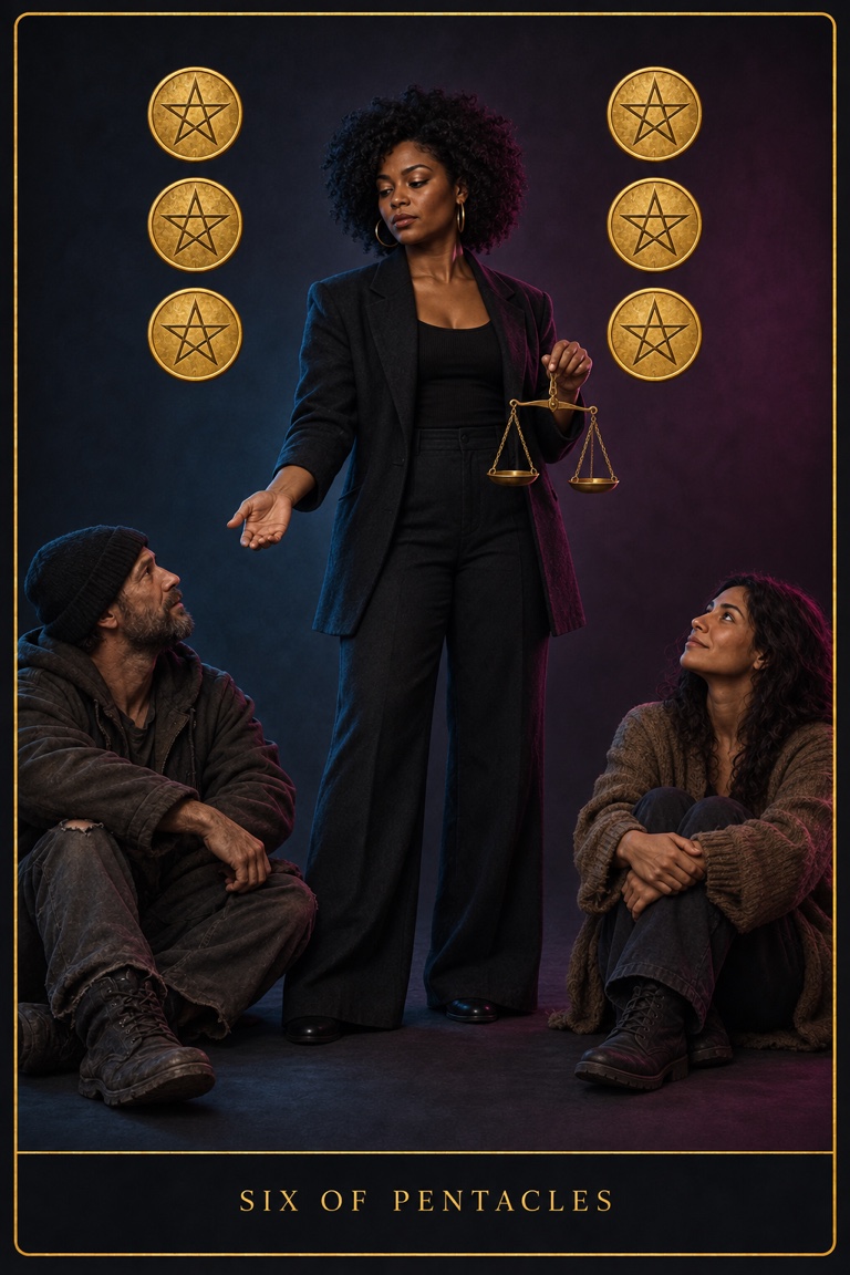 Six of Pentacles tarot card from the Love by Koko deck