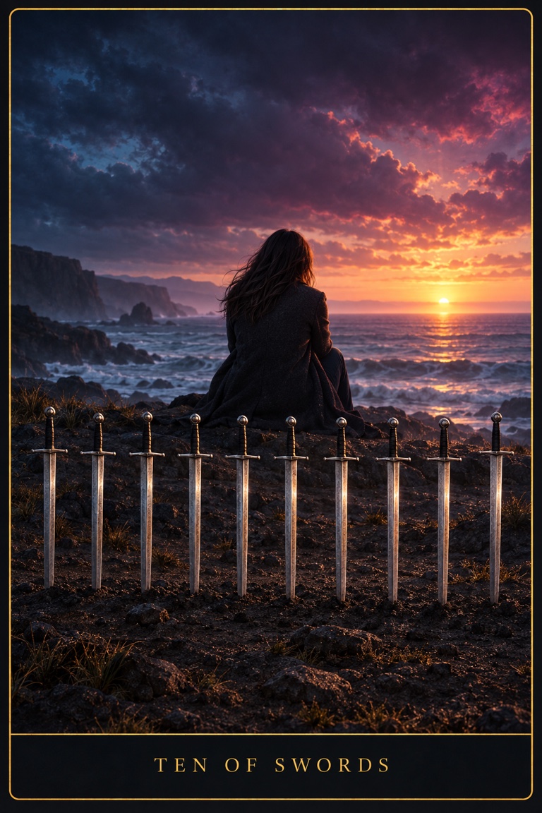 Ten of Swords tarot card from the Love by Koko deck