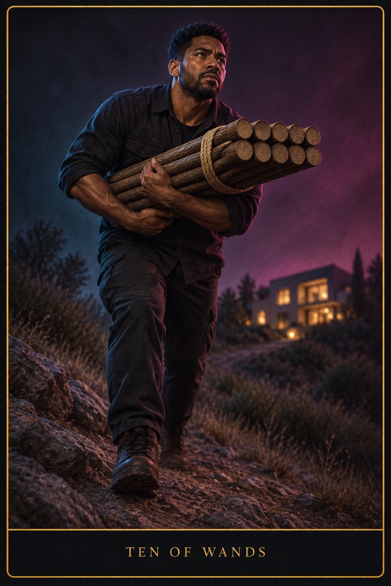 Ten of Wands tarot card from the Love by Koko deck