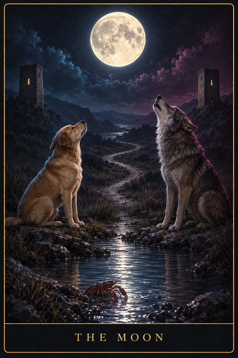 The Moon tarot card from the Love by Koko deck
