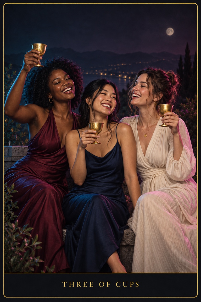 Three of Cups tarot card from the Love by Koko deck