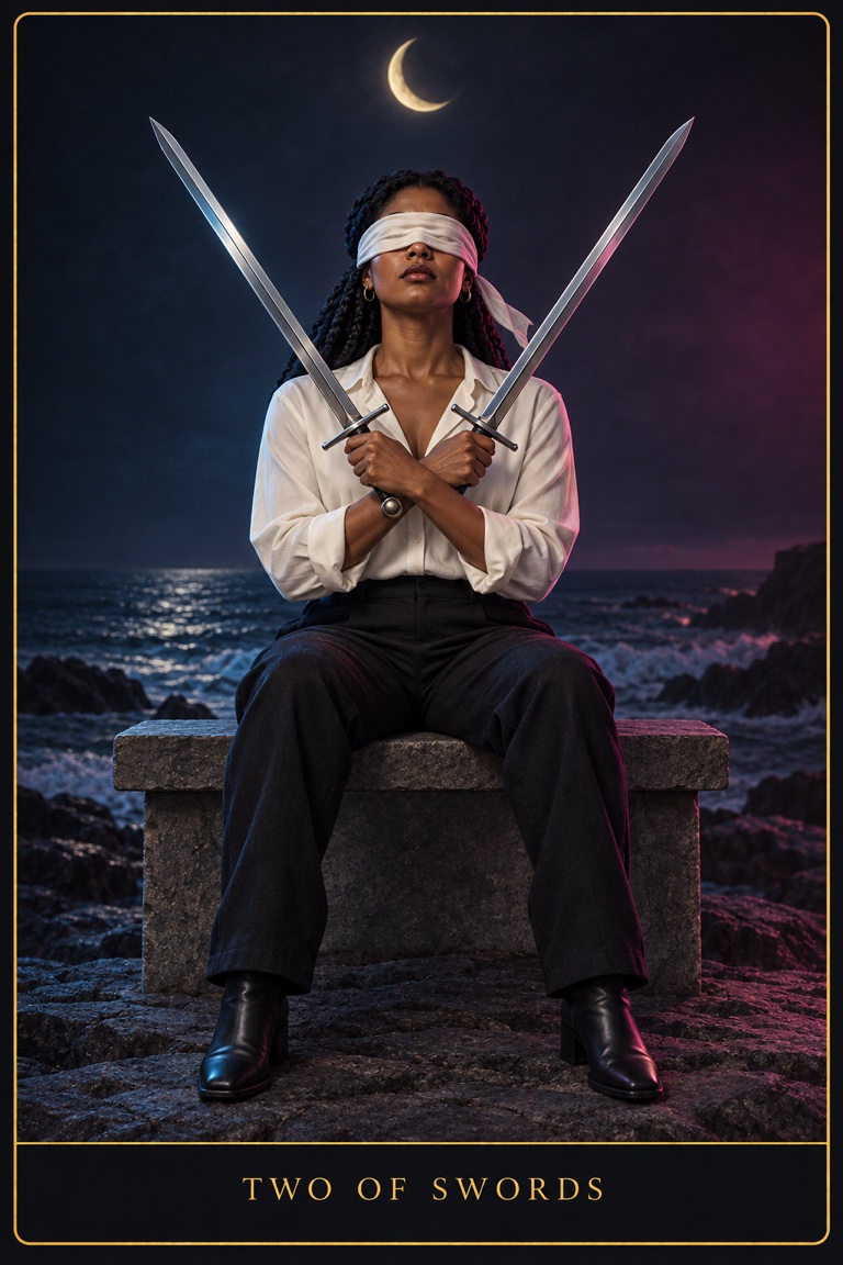 Two of Swords tarot card from the Love by Koko deck